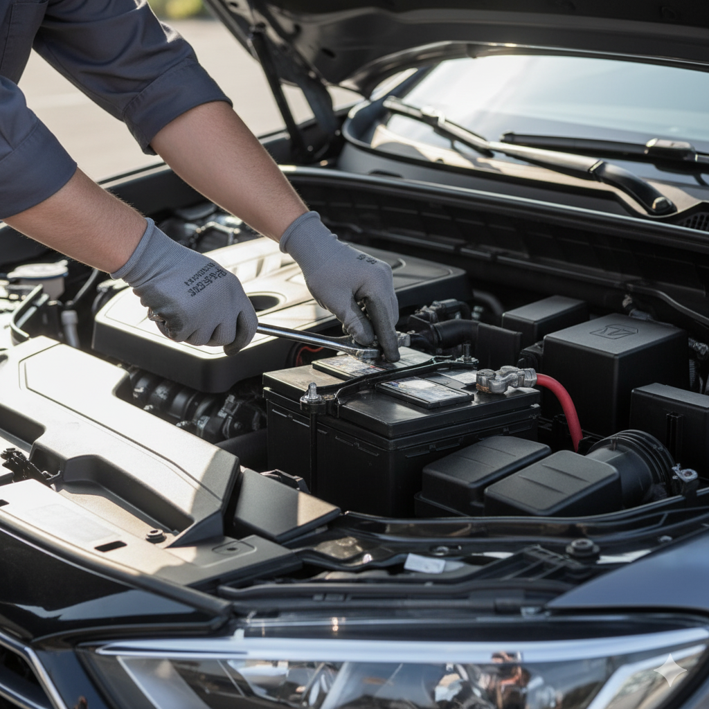 تركيب بطارية سيارة جديدة