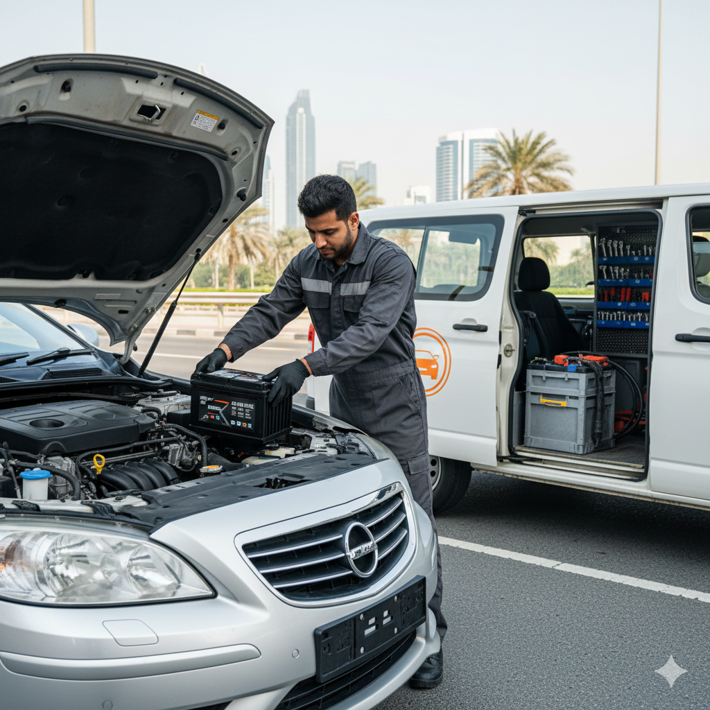 تبديل بطارية السيارة في الموقع بعد نفاد البطارية فجأة
